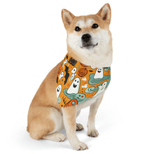 DistinctInk Adjustable Pet Banana Collar with Flying Pumpkin Bats Design for Halloween
