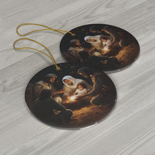 DistinctInk Hanging Ceramic Christmas Tree Ornament Charm with Gold String - Great Gift/Present - 2 3/4 inch Diameter - Wise Men's Adoration: Matthew 2:10