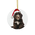 Hanging Ceramic Christmas Tree Ornament with Gold String - Spanish Water Dog Puppy Design