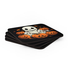 DistinctInk (Set of 4) Corkwood Coasters with Ghost Skeleton Pumpkin PatternDesign for Halloween