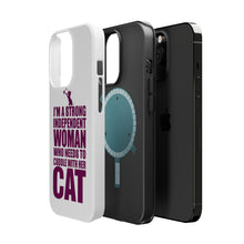 DistinctInk ToughCase for Apple iPhone, Compatible with MagSafe Charging - Strong Woman Needs to Cuddle Cat
