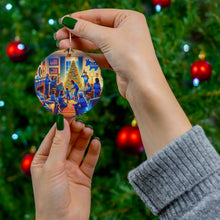 DistinctInk Hanging Ceramic Christmas Tree Ornament Charm with Gold String - Great Gift/Present - 2 3/4 inch Diameter - Blue Democrat Christmas Harmony