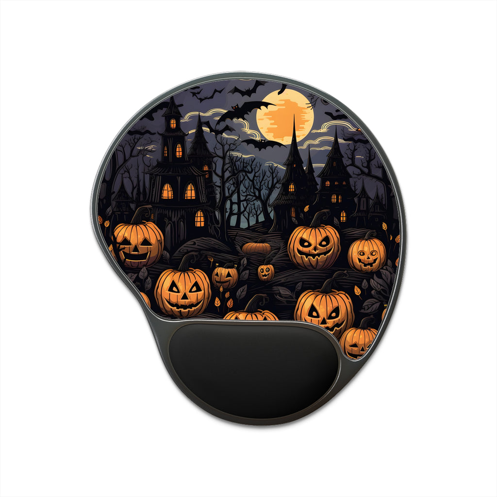 Mouse Pad with Wrist Rest with Spooky All Hallows' Eve Design for Halloween