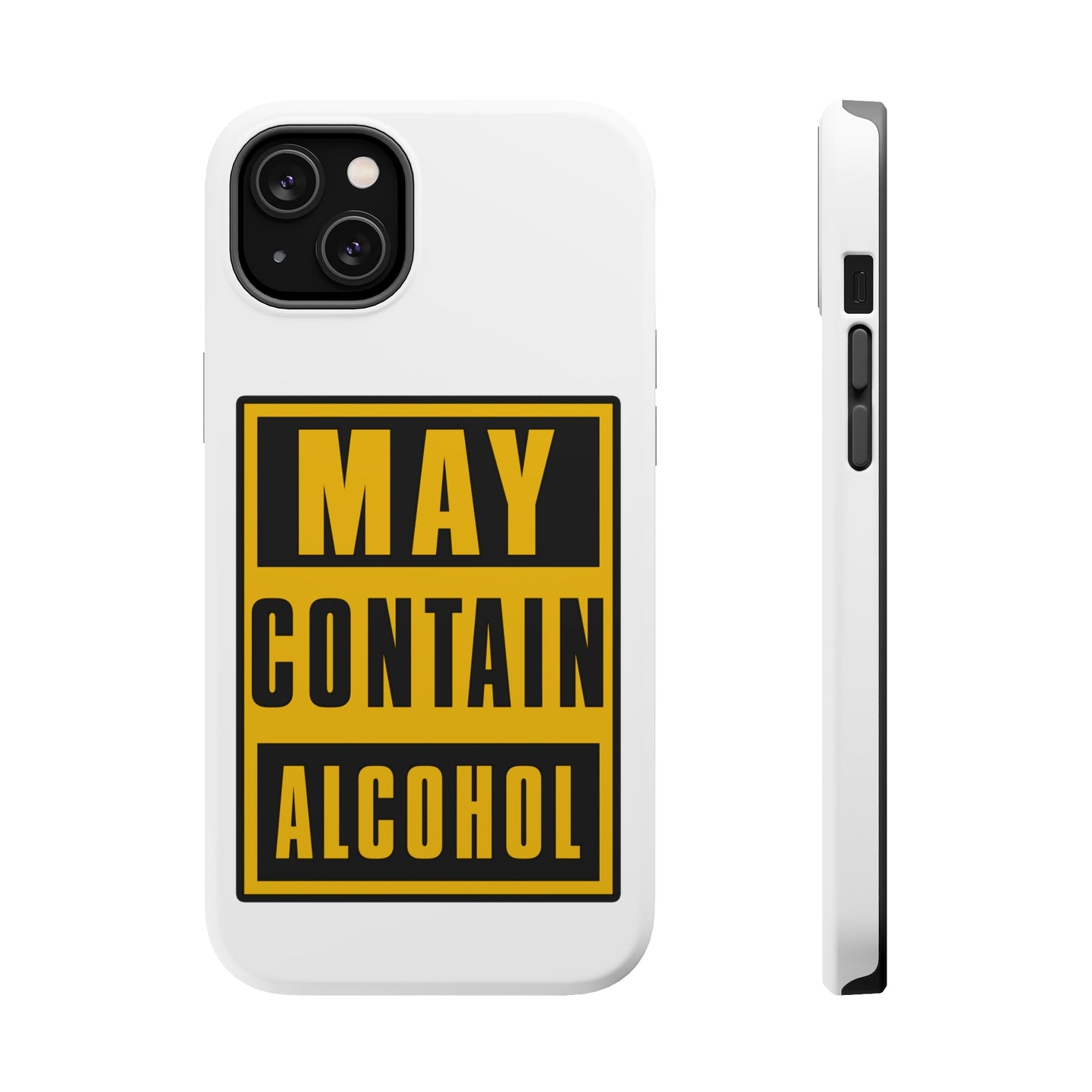 DistinctInk ToughCase for Apple iPhone, Compatible with MagSafe Charging - May Contain Alcohol Warning Sign