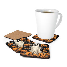 DistinctInk (Set of 4) Corkwood Coasters with Ghastly Skeletal Pumpkin PatchDesign for Halloween