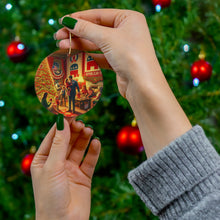DistinctInk Hanging Ceramic Christmas Tree Ornament Charm with Gold String - Great Gift/Present - 2 3/4 inch Diameter - Red Republican Christmas Harmony
