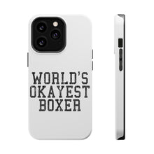 DistinctInk ToughCase for Apple iPhone, Compatible with MagSafe Charging - World's Okayest Boxer