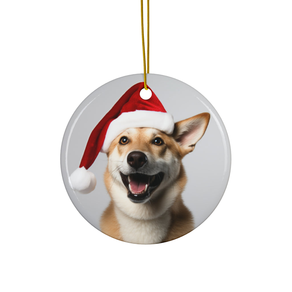Hanging Ceramic Christmas Tree Ornament with Gold String - Canaan Dog Design