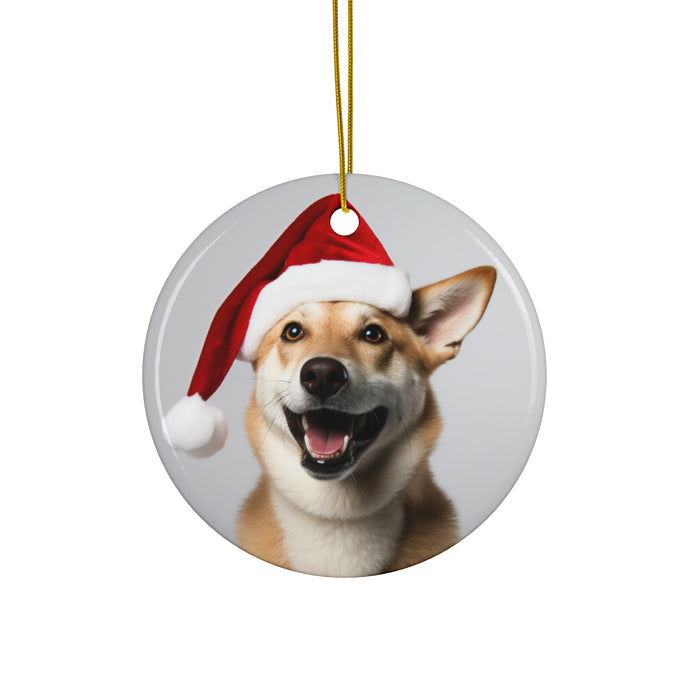 DistinctInk Hanging Ceramic Christmas Tree Ornament with Gold String - Great Gift/Present - 2 3/4 inch Diameter - Canaan Dog Design