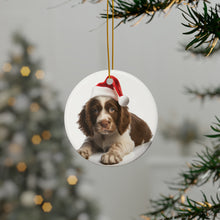 DistinctInk Hanging Ceramic Christmas Tree Ornament with Gold String - Great Gift/Present - 2 3/4 inch Diameter - Spinoni Italiani Puppy Design