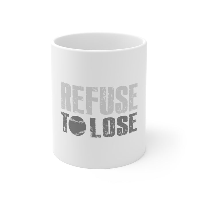 DistinctInk Glossy White Coffee / Tea Mug - Refuse to Lose Baseball
