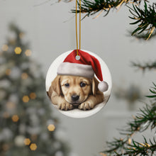 DistinctInk Hanging Ceramic Christmas Tree Ornament with Gold String - Great Gift/Present - 2 3/4 inch Diameter - Pulik Puppy Design