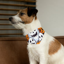 DistinctInk Adjustable Pet Banana Collar with Skele-Pumpkin Ghost Pattern Design for Halloween