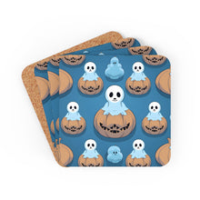 DistinctInk (Set of 4) Corkwood Coasters with Ghost Skeleton Pumpkin PatternDesign for Halloween