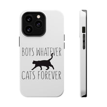 DistinctInk ToughCase for Apple iPhone, Compatible with MagSafe Charging - Boys Whatever, Cats Forever