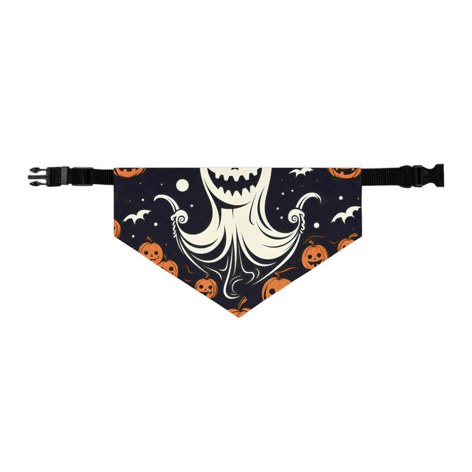DistinctInk Adjustable Pet Banana Collar with Ghost Skeleton Cartoon Pumpkins Design for Halloween