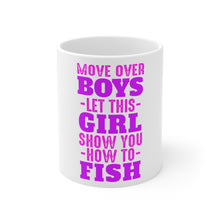 DistinctInk Glossy White Coffee / Tea Mug - Move Over Boys, Girls Show You How to Fish