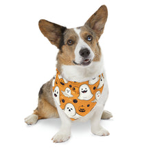 DistinctInk Adjustable Pet Banana Collar with Ghoulish Bats and Pumpkins Design for Halloween