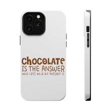 DistinctInk ToughCase for Apple iPhone, Compatible with MagSafe Charging - Chocolate is the Answer Who Cares Question