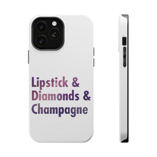 DistinctInk ToughCase for Apple iPhone, Compatible with MagSafe Charging - Lipstick & Diamonds & Champagne
