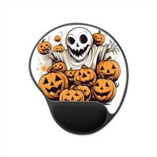 DistinctInk Mouse Pad with Wrist Rest  with Ghostly Skeleton and Pumpkins Design for Halloween