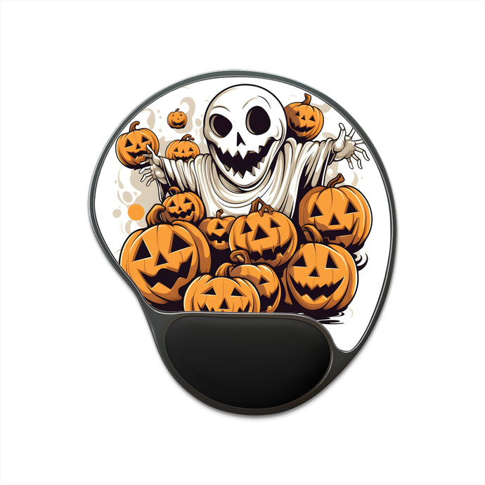 DistinctInk Mouse Pad with Wrist Rest  with Ghostly Skeleton and Pumpkins Design for Halloween