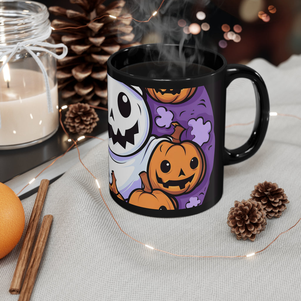 Black Coffee Mug - Ghost Skeleton Pumpkins for Halloween, view 4