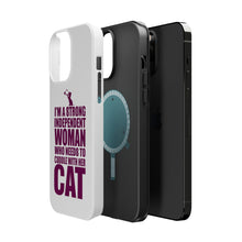 DistinctInk ToughCase for Apple iPhone, Compatible with MagSafe Charging - Strong Woman Needs to Cuddle Cat