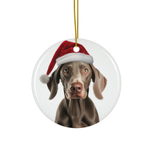 DistinctInk Hanging Ceramic Christmas Tree Ornament with Gold String - Great Gift/Present - 2 3/4 inch Diameter - Weimaraner Design