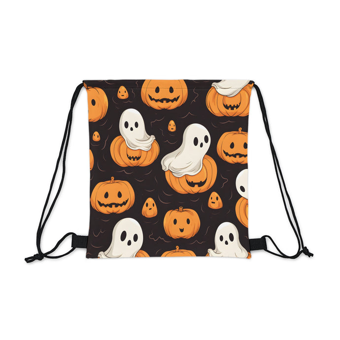DistinctInk Drawstring Bag / Backpack with Haunted Skeleton Pumpkin Patch Design for Halloween