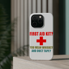 DistinctInk ToughCase for Apple iPhone, Compatible with MagSafe Charging - First Aid Kit - Whiskey & Duct Tape