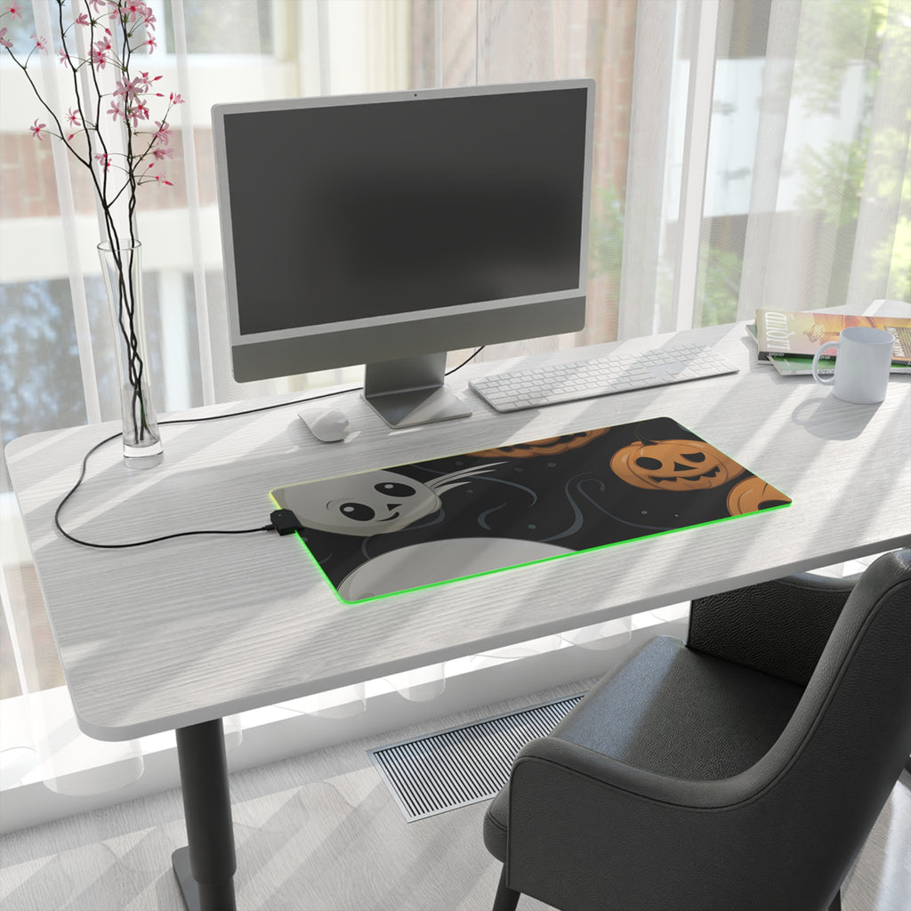 LED Gaming Mouse Pad with Ghost Skeleton Pumpkin Pattern Design for Halloween, view 10