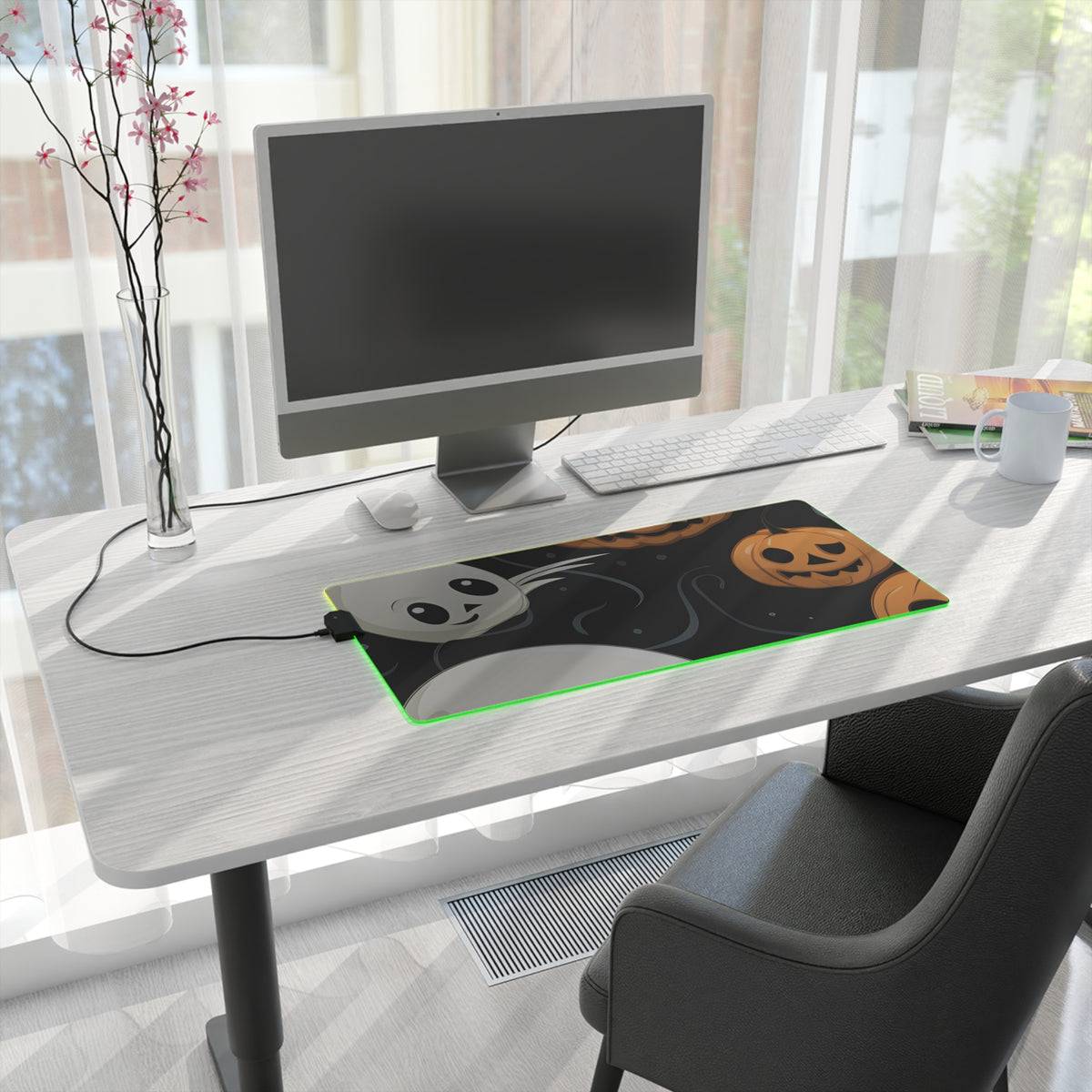 LED Gaming Mouse Pad with Ghost Skeleton Pumpkin Pattern Design for Halloween, view 10