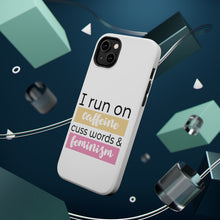 DistinctInk ToughCase for Apple iPhone, Compatible with MagSafe Charging - I Run On Caffeine Cuss Words & Feminism
