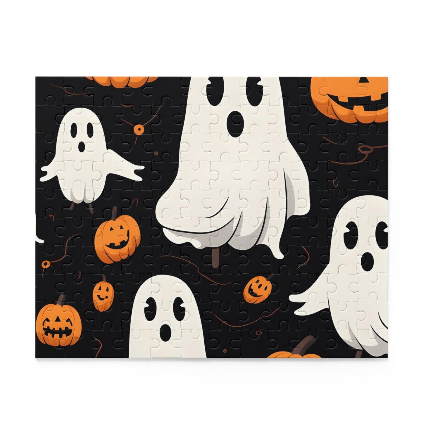 DistinctInk Jigsaw Puzzle with Ghost Skeleton Pumpkin Cartoon Design for Halloween