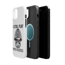 DistinctInk ToughCase for Apple iPhone, Compatible with MagSafe Charging - I Still Play with Blocks - Cars