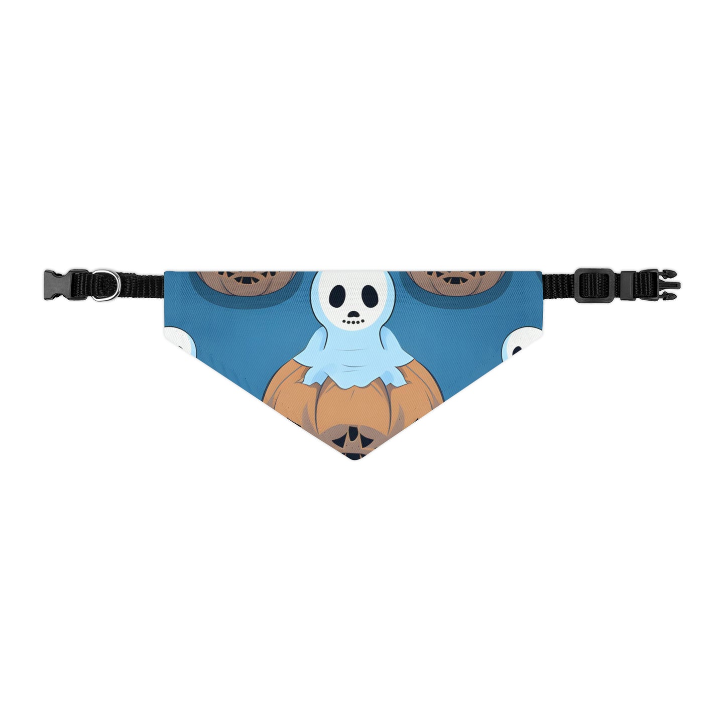 DistinctInk Adjustable Pet Banana Collar with Ghost Skeleton Pumpkin Pattern Design for Halloween
