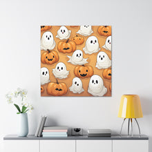 DistinctInk Canvas Wall Art with Ghostly Skeleton Pumpkin Patch for Halloween