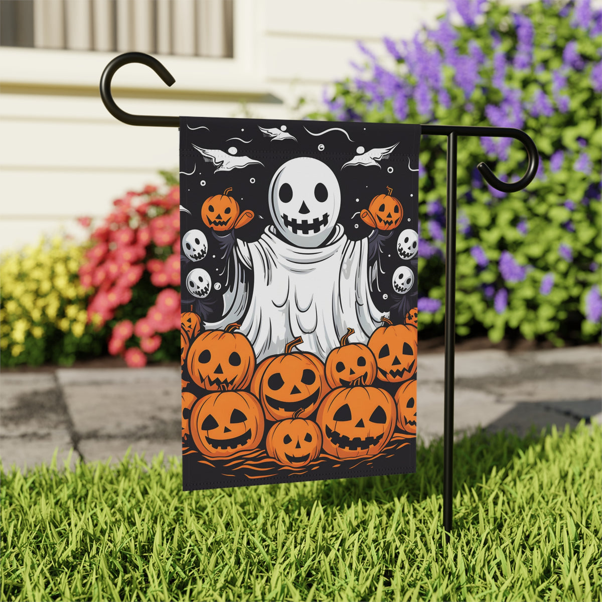 Garden & House Banner / Flag with Ghost Skeleton Pumpkins Design for Halloween, view 6