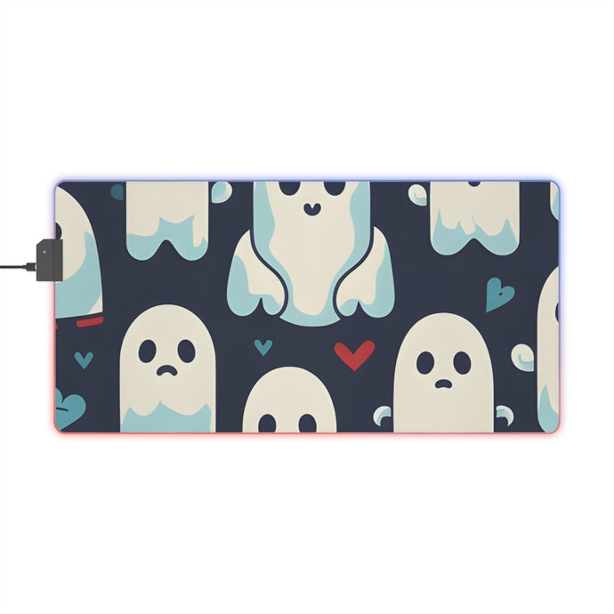 DistinctInk LED Gaming Mouse Pad with Skelephants and Ghostly Ghouls Design for Halloween