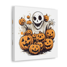 DistinctInk Canvas Wall Art with Ghostly Skeleton and Pumpkins for Halloween