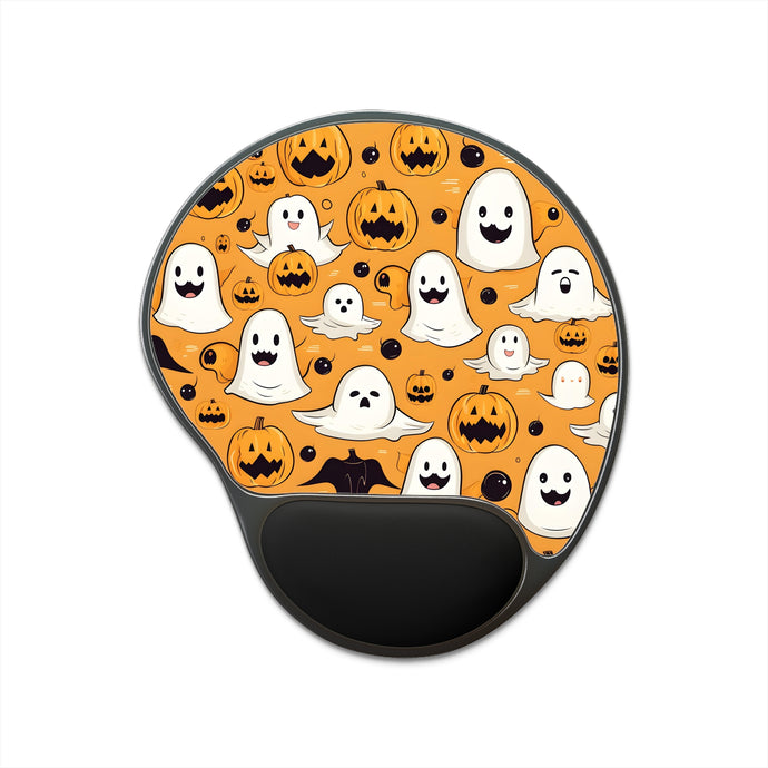 DistinctInk Mouse Pad with Wrist Rest  with Ghoulish Bats and Pumpkins Design for Halloween