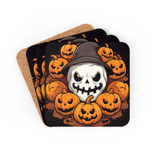 DistinctInk (Set of 4) Corkwood Coasters with Spooky Skeleton Pumpkin PatchDesign for Halloween