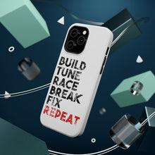 DistinctInk ToughCase for Apple iPhone, Compatible with MagSafe Charging - Build Tune Race Break Fix Repeat