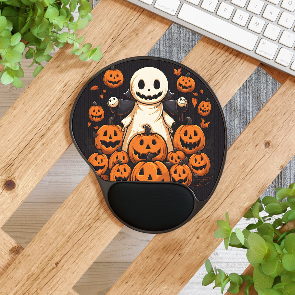 Mouse Pad with Wrist Rest with Spooky Skeleton Pumpkin Patch Design for Halloween, view 4