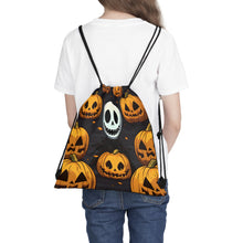 DistinctInk Drawstring Bag / Backpack with Ghastly Skeleton Pumpkins Design for Halloween