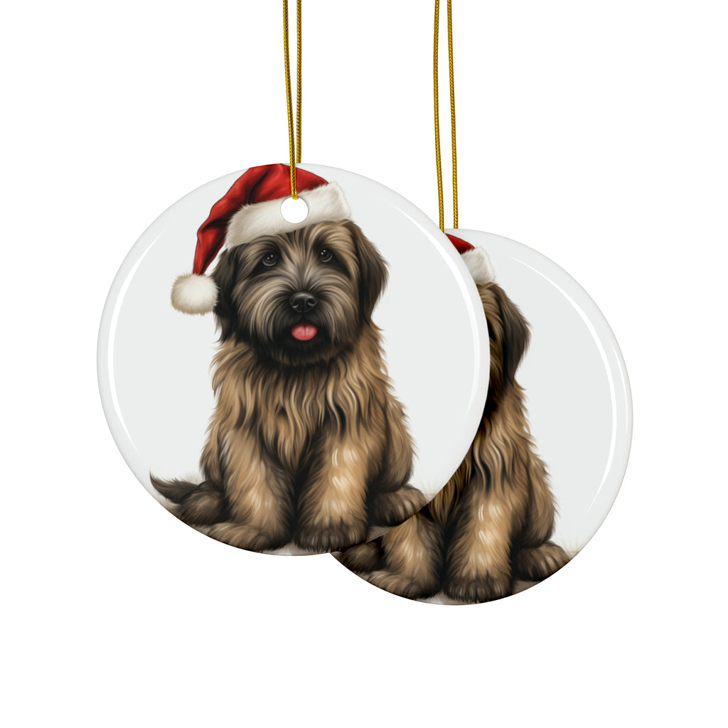 Hanging Ceramic Christmas Tree Ornament with Gold String - Briard Puppy Drawing Design, view 2