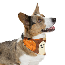 DistinctInk Adjustable Pet Banana Collar with "Boo-ttifull Skeleton Cartoon Pattern Pumpkin" Design for Halloween