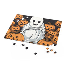 DistinctInk Jigsaw Puzzle with Skeletal Ghostly Pumpkin Patch Design for Halloween