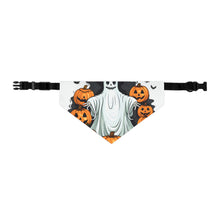 DistinctInk Adjustable Pet Banana Collar with Ghost Skeleton Pumpkins Pattern Design for Halloween
